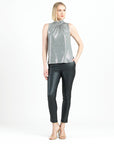 Glimmer Lamé - Sleeveless Pleated Detail Tank - Silver - Final Sale!