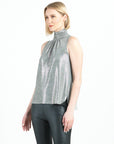 Glimmer Lamé - Sleeveless Pleated Detail Tank - Silver - Final Sale!