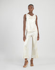 Foil Sheen - Cowl Neck Draped Tank - Champagne