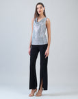 Shimmer Dots - Cowl Neck Draped Tank - Silver