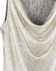 Shimmer Foil Lamé - Cowl Neck Draped Tank - Champagne - Final Sale!
