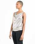 Shimmer Foil Lamé - Cowl Neck Draped Tank - Champagne - Final Sale!