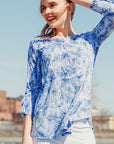 Light Knit - Flutter Cuff Angle Vent Tunic - Palm Branch-Blue