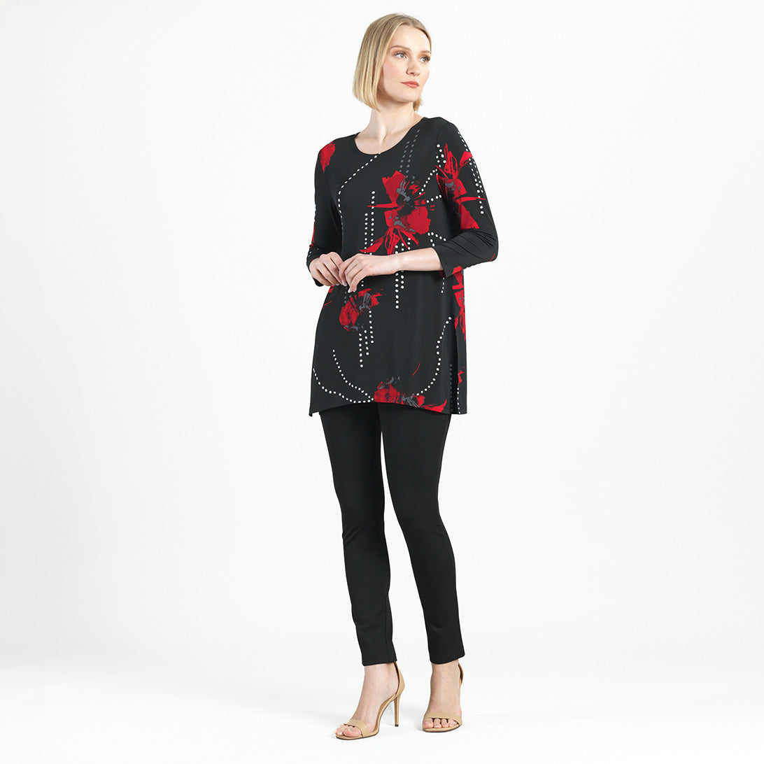 Side Vent Kerchief Hem Tunic - Polka Poppy - Final Sale