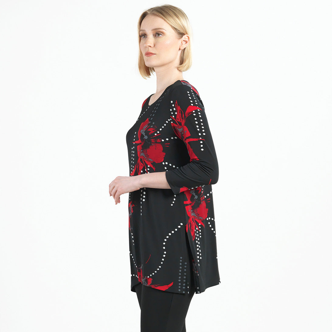 Side Vent Kerchief Hem Tunic - Polka Poppy - Final Sale