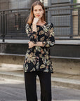 Side Vent Kerchief Hem Tunic - Leaf Colorburst - Final Sale!