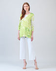 Side Vent Kerchief Hem Tunic - Floral Citrus