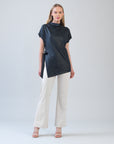 Liquid Leather™ - Funnel Neck Side Vent Tie Tunic - Black - Final Sale!