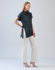 Liquid Leather™ - Funnel Neck Side Vent Tie Tunic - Black - Final Sale!