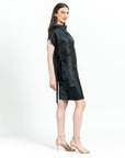 Liquid Leather™ - Funnel Neck Side Vent Tie Tunic - Black