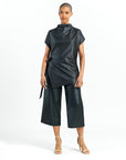 Liquid Leather™ - Funnel Neck Side Vent Tie Tunic - Black - Final Sale!