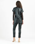 Liquid Leather™ - Funnel Neck Side Vent Tie Tunic - Black - Final Sale!