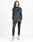 Liquid Leather™ - Funnel Neck Side Vent Tie Tunic - Black - Final Sale!