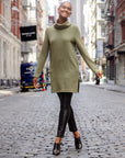 Chunky Ribbed - Cowl Turtleneck Sweater Tunic - Olive - Final Sale