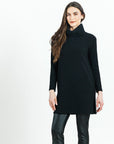 Chunky Ribbed - Cowl Turtleneck Sweater Tunic - Black