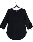 Tie Cuff Curved Hem Tunic - Black