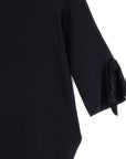Tie Cuff Curved Hem Tunic - Black