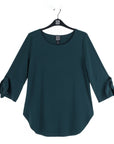 Tie Cuff Curved Hem Tunic - Hunter Green