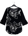 Crepe Knit - Tie Cuff Curved Hem Tunic - Blossom Sketch - Final Sale