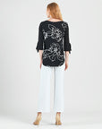 Crepe Knit - Tie Cuff Curved Hem Tunic - Blossom Sketch - Final Sale