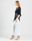 Crepe Knit - Tie Cuff Curved Hem Tunic - Blossom Sketch - Final Sale