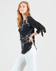 Crepe Knit - Tie Cuff Curved Hem Tunic - Blossom Sketch - Final Sale