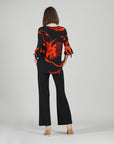 Tie Cuff Curved Hem Tunic - Floral Eclipse-Red
