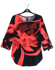 Tie Cuff Curved Hem Tunic - Floral Eclipse-Red