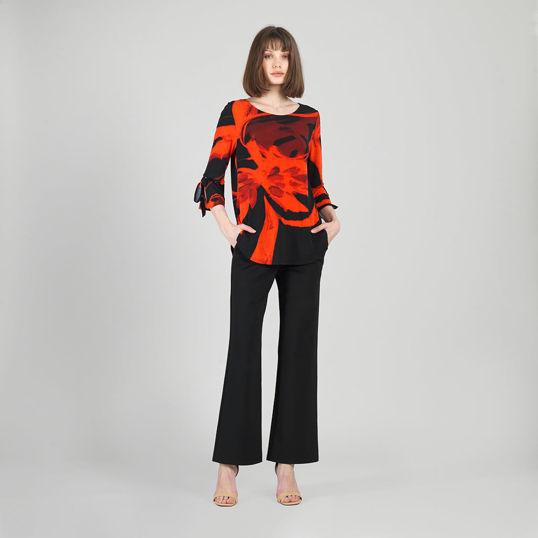 Tie Cuff Curved Hem Tunic - Floral Eclipse-Red – Clara Sunwoo