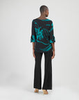Tie Cuff Curved Hem Tunic - Floral Eclipse-Teal