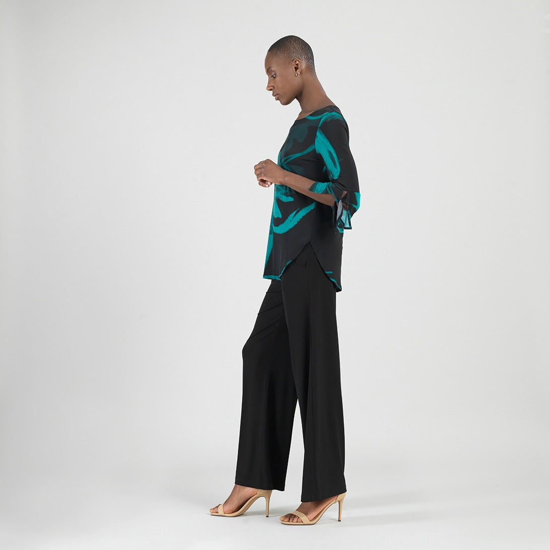 Tie Cuff Curved Hem Tunic - Floral Eclipse-Teal – Clara Sunwoo