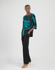 Tie Cuff Curved Hem Tunic - Floral Eclipse-Teal