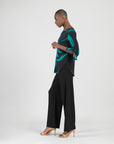 Tie Cuff Curved Hem Tunic - Floral Eclipse-Teal