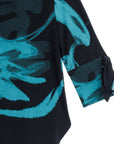 Tie Cuff Curved Hem Tunic - Floral Eclipse-Teal