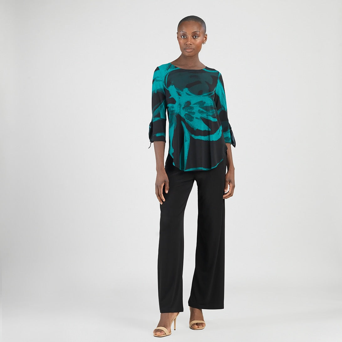 Tie Cuff Curved Hem Tunic - Floral Eclipse-Teal – Clara Sunwoo