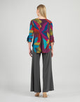 Tie Cuff Curved Hem Tunic - Petal Burst
