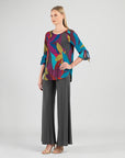 Tie Cuff Curved Hem Tunic - Petal Burst