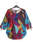 Tie Cuff Curved Hem Tunic - Petal Burst