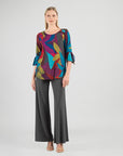 Tie Cuff Curved Hem Tunic - Petal Burst