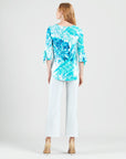 Tie Cuff Curved Hem Tunic - Ocean Petal - Limited Sizes!