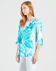 Tie Cuff Curved Hem Tunic - Ocean Petal - Limited Sizes!