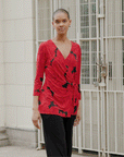 Surplice Faux Wrap Side Tie Tunic - Rose Floret - Final Sale!