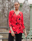 Surplice Faux Wrap Side Tie Tunic - Rose Floret - Final Sale!