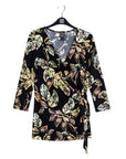 Surplice Faux Wrap Side Tie Tunic - Leaf Colorburst - Final Sale!