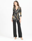 Surplice Faux Wrap Side Tie Tunic - Leaf Colorburst - Final Sale!