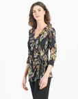 Surplice Faux Wrap Side Tie Tunic - Leaf Colorburst - Final Sale!