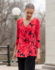 Surplice Faux Wrap Side Tie Tunic - Rose Floret - Final Sale!