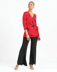 Surplice Faux Wrap Side Tie Tunic - Rose Floret - Final Sale!