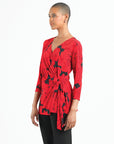 Surplice Faux Wrap Side Tie Tunic - Rose Floret - Final Sale!