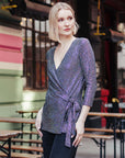 Shimmer Sequin - Faux Wrap Side Tie Tunic - Silver Pinstripe - Finale Sale